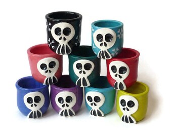 Ceramic Shot Glass - Skully Ceramic Shot Cup with Skull - Made To Order