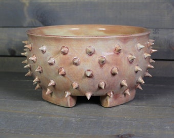 Ceramic Bonsai Pot - Pink Blue Grouchy Planter Pot with Spikes - Succulent Pot - Spiked Bonsai Pot