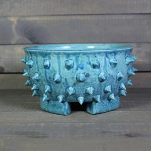Turquoise Spiked Ceramic Bonsai Pot: Artisan Pottery Planter