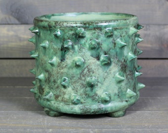 Ceramic Planter - Planter Pot with Spikes - Mint Bumpy Pot Planter with Feet - Succulent Pot