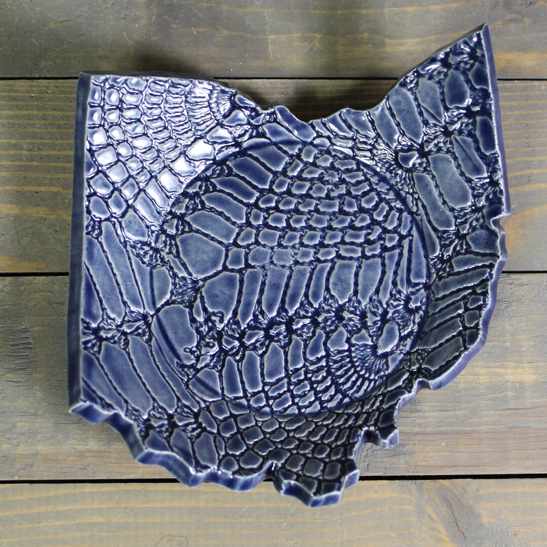 Ohio State Spoon Rest Blue Ohio Dish With Lace Design Ohio Etsy