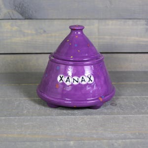 Small Ceramic "XANAX" Stash Jar - Purple Trinket Jar