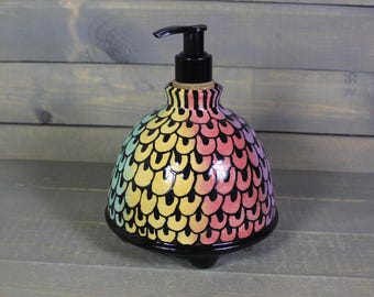 Handmade Rainbow Ceramic Soap Dispenser with Doodle