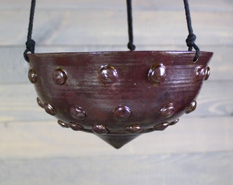 Ceramic Hanging Planter - Dark Red Copper Bumpy Hanging Succulent Pot - Indoor Hanging Planter