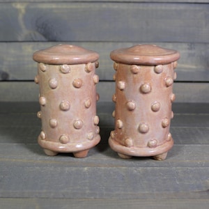 Handmade Ceramic Salt and Pepper Shaker Set: Pink Bumps Design