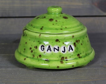 Small Stash Jar - Green Ganja Jar - Small Candy Jar - Salt Jar