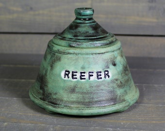 Small Ceramic Trinket Jar - Green Reefer Jar - Small Candy Jar - Salt Jar - Tea Jar