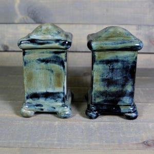 Handmade Ceramic Salt and Pepper Shakers: Blue Black Pottery Set