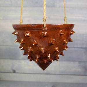 Rust Red Handmade Ceramic Hanging Planter – Spiked Succulent Pot