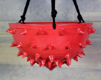 Ceramic Hanging Planter - Red Spiked Hanging Succulent Pot - Indoor Hanging Planter