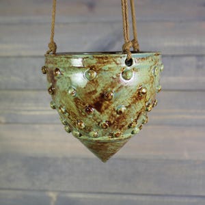 Hanging Planter - Brown Green Hanging Succulent Pot with Bumps - Indoor Hanging Planter