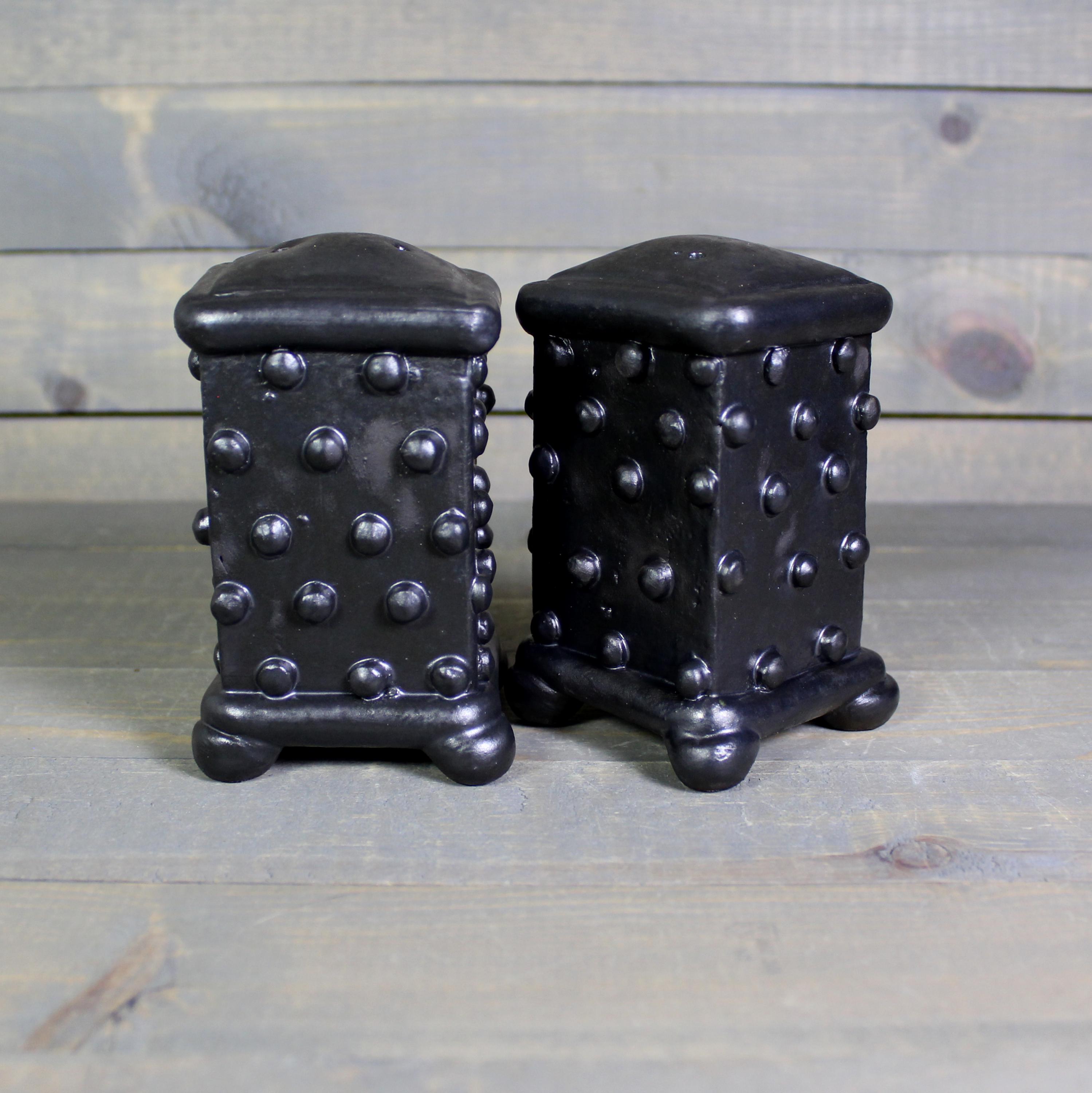 Handmade Ceramic Salt and Pepper Shaker Set - Metallic Black Salt and Pepper Shaker Set with Bumps