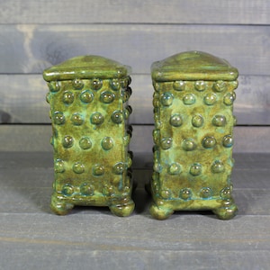 Handmade Ceramic Salt and Pepper Shaker Set: Bumpy Green Glaze