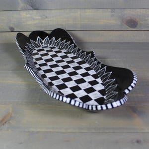 Handmade Ceramic Tray: Black & White Flower Doodle Design