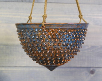 Ceramic Hanging Planter - Hanging Succulent Pot - Spiked Orange Blue Hanging Planter