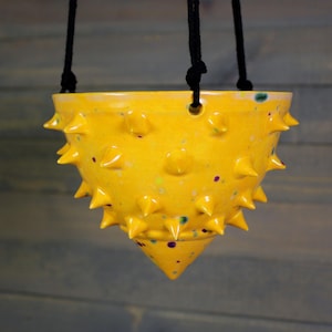 Ceramic Hanging Planter - Orange Spiked Hanging Succulent Pot - Indoor Hanging Planter