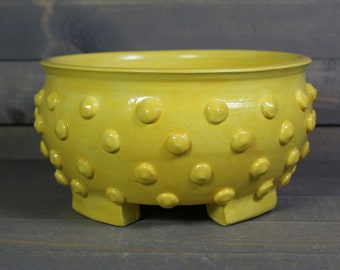 Ceramic Bonsai Pot - Yellow Planter Pot with Bumps - Succulent Pot