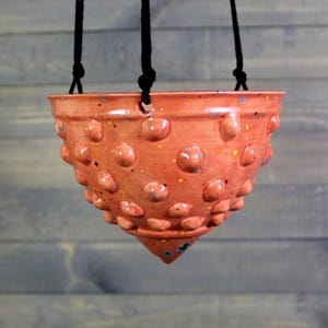 Ceramic Hanging Planter - Rainbow Orange Hanging Succulent Pot with Bumps - Indoor Hanging Planter