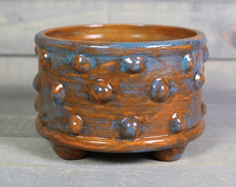 Succulent Planter - Ceramic Planter Pot with Bumpy Texture - Orange Blue Bumpy Pot Planter with Feet - Succulent Pot