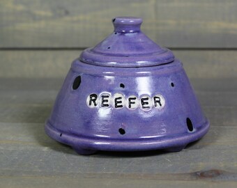 Small Ceramic Trinket Jar - Purple Reefer Jar - Small Candy Jar - Salt Jar