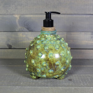 Handmade Rusty Blue Ceramic Soap Dispenser with Bumps