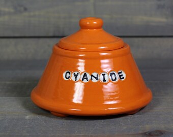 Small Ceramic Trinket Jar - Orange Cyanide Jar - Small Candy Jar - Salt Jar