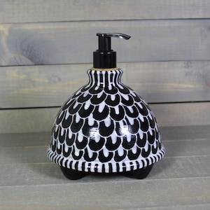 Handmade Black White Ceramic Soap Dispenser