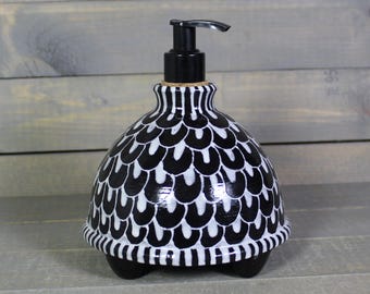 Handmade Black White Ceramic Soap Dispenser