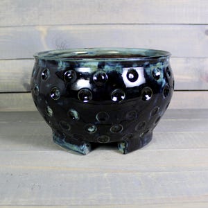 Black Blue Ceramic Bonsai Pot: Dimpled Succulent Cactus Pot