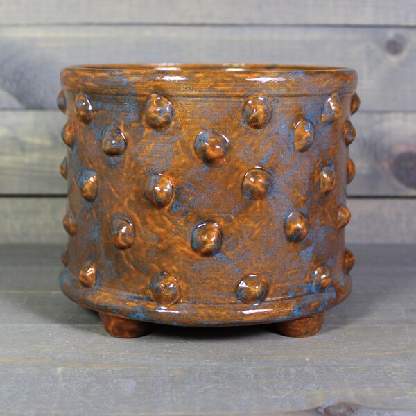 Ceramic Planter - Orange Blue Pot with Bumps - Succulent Pot