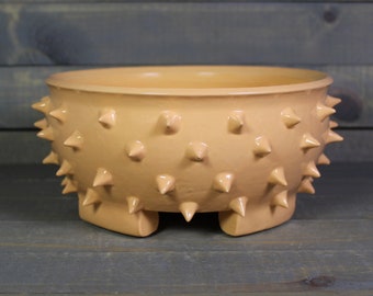 Ceramic Bonsai Planter - Peach Grouchy Planter Pot with Spikes - Succulent Pot