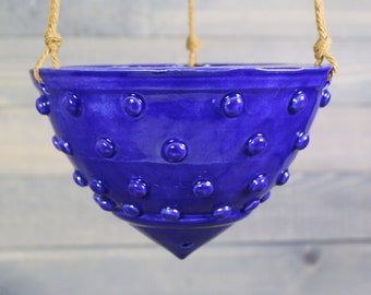 Hanging Planter - Blue Hanging Succulent Pot with Bumps - Indoor Hanging Planter