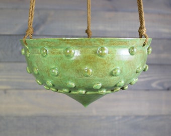 Hanging Planter - Green Hanging Succulent Pot with Bumps - Indoor Hanging Planter