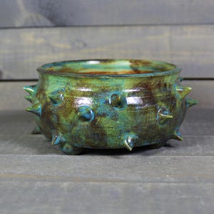 Mini Spiked Ceramic Planter: Rusty Green Cactus Plant Pot