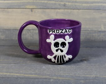 Ceramic Mug - Ceramic PROZAC Skully Mug - Purple