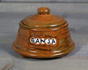 Small Ceramic Trinket Jar - Orange Blue GANJA Stash Jar - Small Candy Jar - Salt Jar