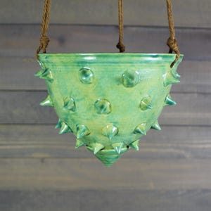 Ceramic Hanging Planter - Spiked Hanging Succulent Pot - Indoor Hanging Planter