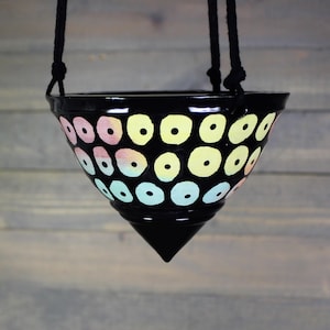 Ceramic Hanging Planter - Hanging Succulent Pot - Rainbow Doodle Hanging Planter Pot