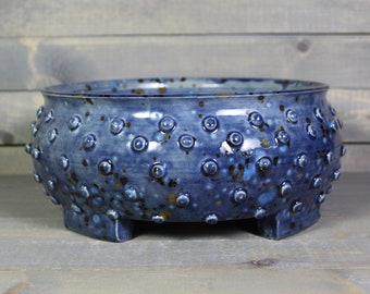 Ceramic Bonsai Pot - Blue Planter Pot with Bumps - Succulent Pot