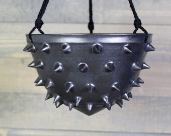 Ceramic Hanging Planter - Metallic Black Spiked Hanging Succulent Pot - Indoor Hanging Planter