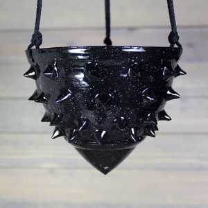 Ceramic Hanging Planter - Black White Spiked Hanging Succulent Pot - Hanging Planter