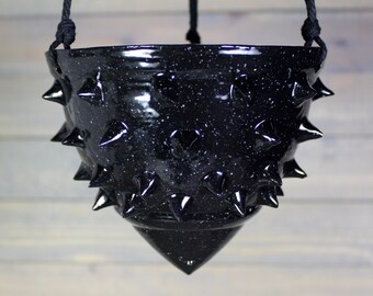 Ceramic Hanging Planter - Black White Spiked Hanging Succulent Pot - Hanging Planter