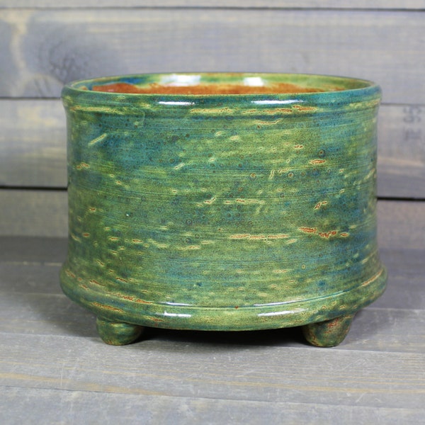 Ceramic Planter - Planter Pot with Feet - Rusty Green Succulent Pot