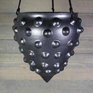 Ceramic Hanging Planter - Large Hanging Succulent Pot with Big Bumps - Black Bumpy Hanging Planter
