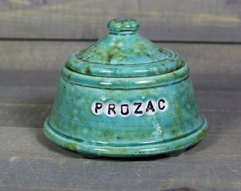 Small Ceramic Trinket Jar - Speckled Turquoise Prozac Jar - Small Candy Jar