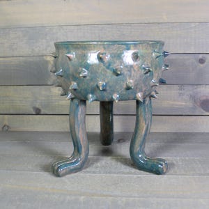 Spiked Ceramic Planter Pot: Blue Brown Grouchy Pot