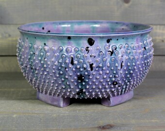 Ceramic Bonsai Planter - Purple Turquoise Grouchy Planter Pot with Spikes - Succulent Pot