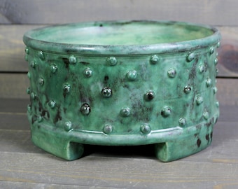 Ceramic Bonsai Planter - Green Planter Pot with Bumps - Succulent Pot - Bumpy Pot
