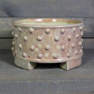 Ceramic Bonsai Pot: Pink Bumpy Succulent Planter with Feet