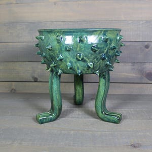 Spiked Ceramic Planter Pot: Green Grouchy Pot
